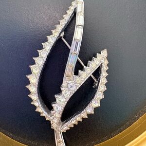 Avon Silver Crystal Leaf Brooch